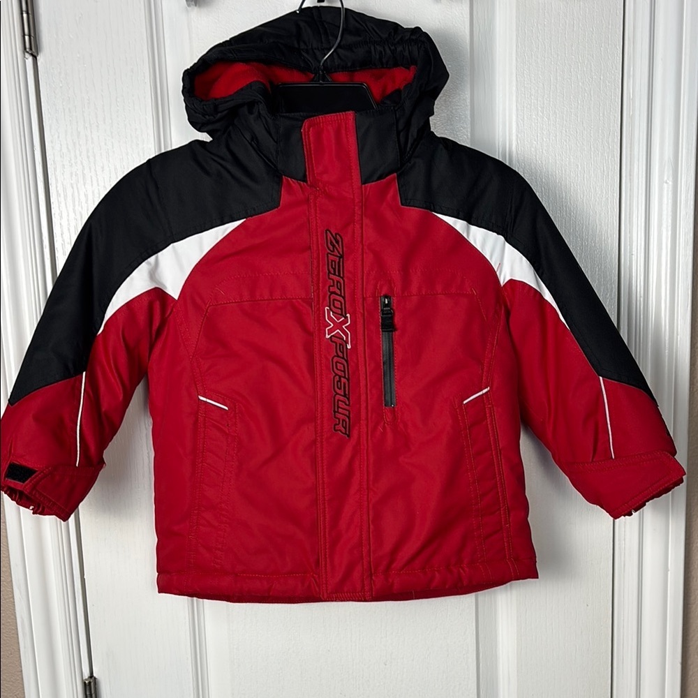 ZeroXposur Kids Hooded Double Zip Front Velcro Sleeves Red and Black Jacket Sz 4